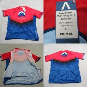 Primal‎ Cycling Jersey Mens XL Red Blue Triple Bypass 120 Miles Sport Cut NEW